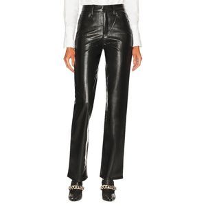 NWT Good American Better Than Leather Icon Straight Pants in Black Eel Size 30